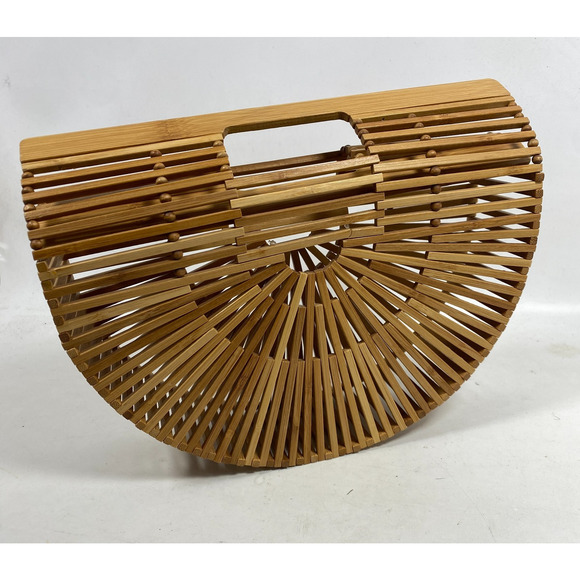 CULT GAIA Gaias Ark Bamboo Purse Clutch Boho Top Handle Crescent Bag - Picture 2 of 14